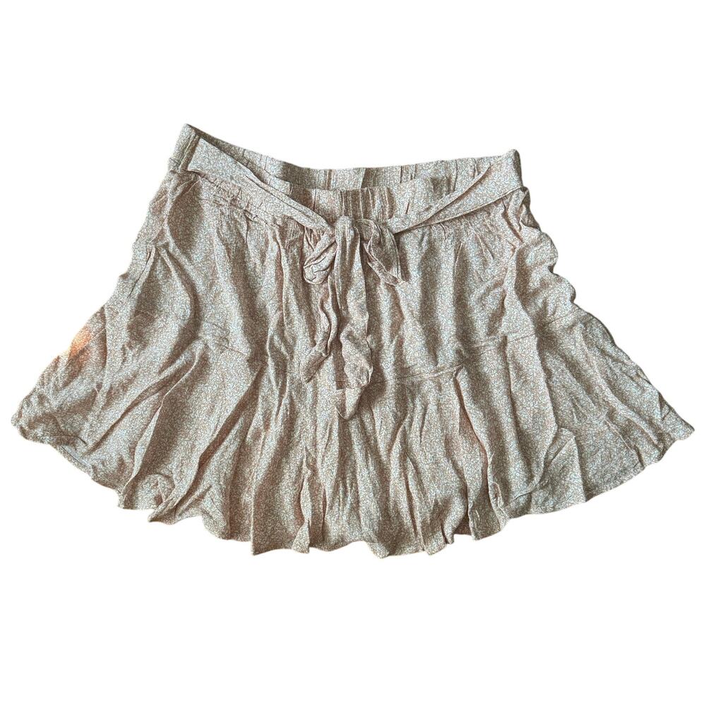 GeeGee Women's Boho Floral Ruffle Mini Skirt with Tie Waist Beige Cream Size 2XL